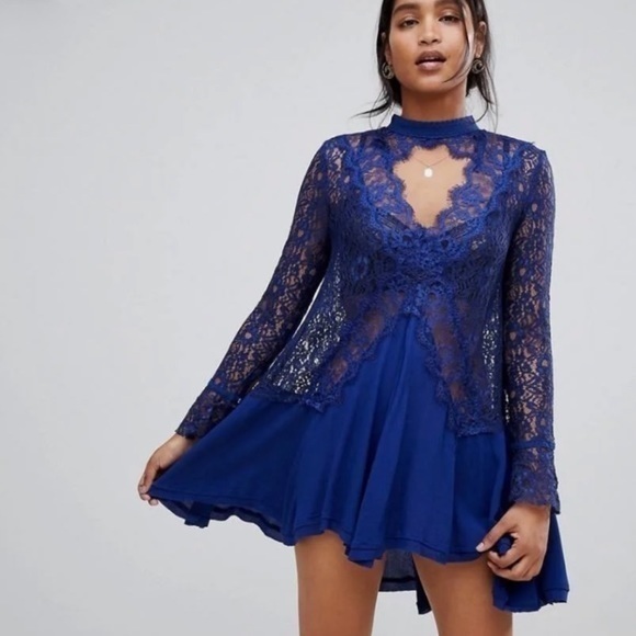 Free People Dresses & Skirts - NWOT Free People Tell Tale Lace Cut Out Navy Blue
Tunic Dress size XS